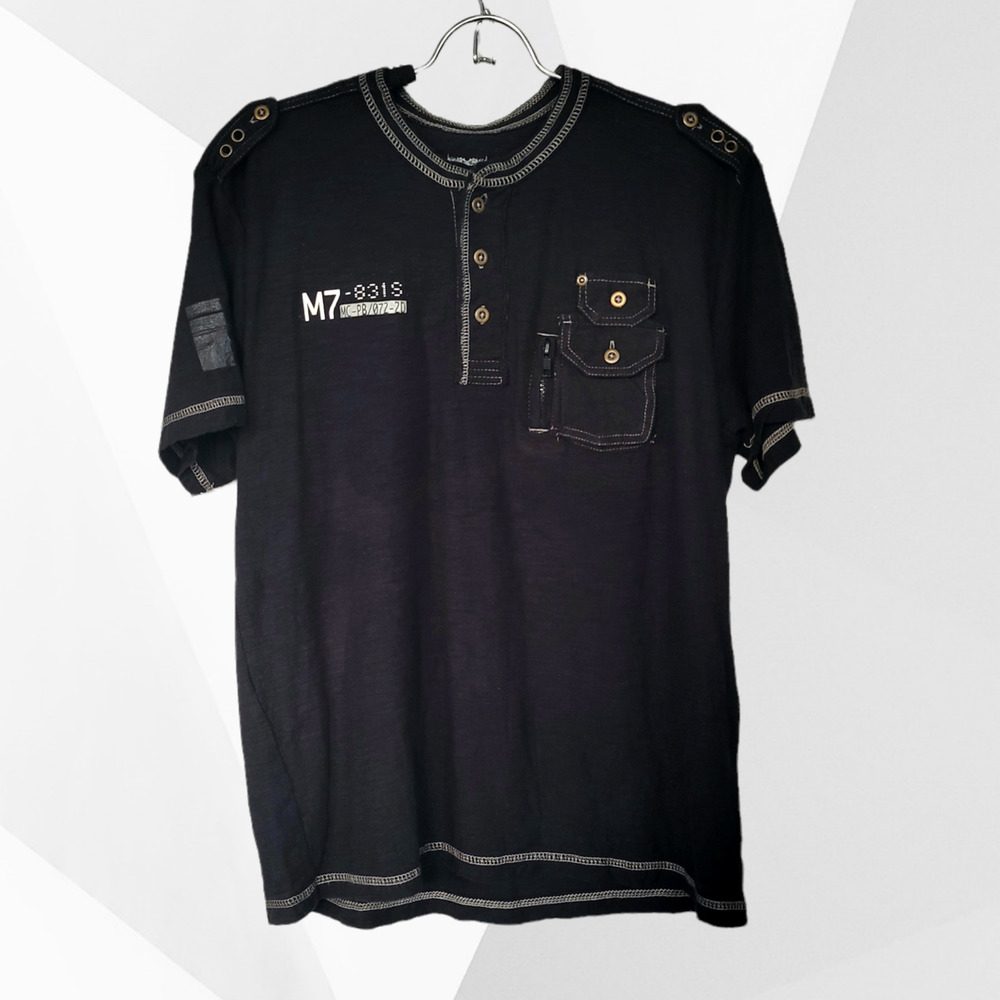 Modern Culture Boy's Cotton Henley Shirt in Black